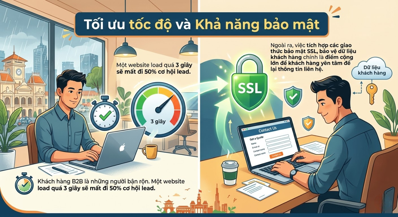 Tối ưu tốc độ và bảo mật cho website B2B 2026
